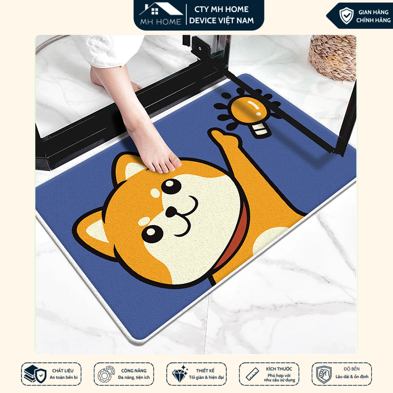Thảm Lau Chân Hoạt Hình Thảm Chùi Chân Hình Thú 3D Siêu Thấm Nước Chống Trơn Trượt Nhiều Mẫu Đáng Yêu